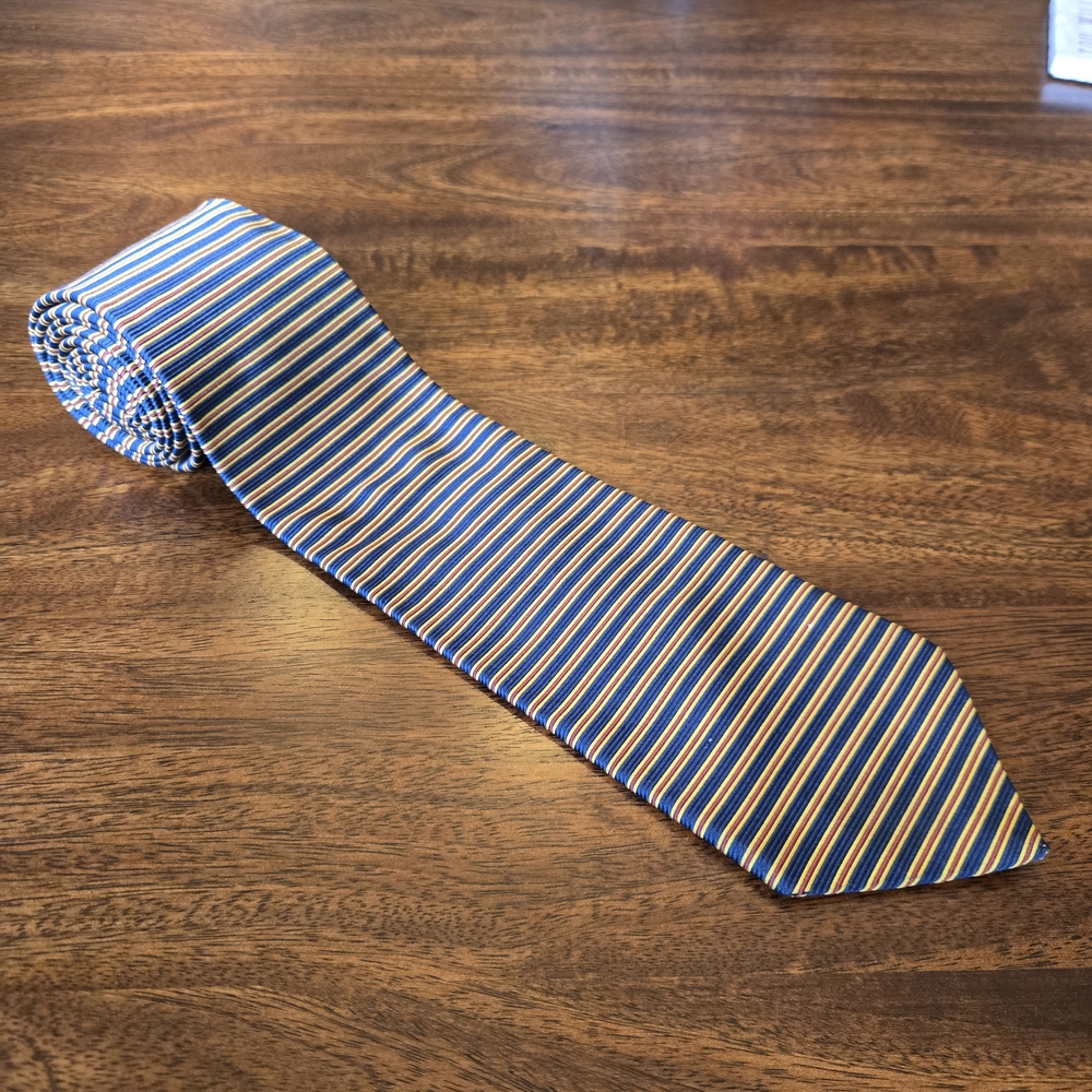 Brooks Brothers "Makers" All Silk Tie Blue Red Gold Horizontal Stripe 3.75" VTG